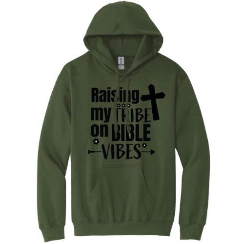 Hooded Sweatshirt - Raising My Tribe (Military Green)