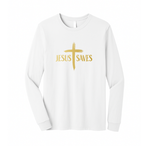 Unisex Jersey Long Sleeve Tee - Jesus Saves Cross (White)