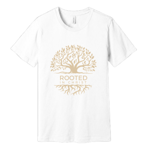 Unisex Jersey Short Sleeve Tee. Rooted in Christ (White)