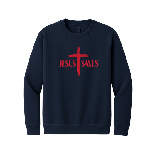 Crewneck Sweatshirt - Jesus Saves Cross (Navy)