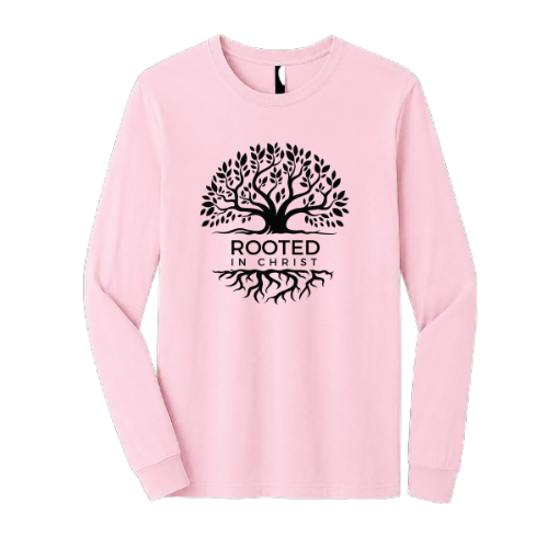 Unisex Jersey Long Sleeve Tee - Rooted In Christ (Pink)