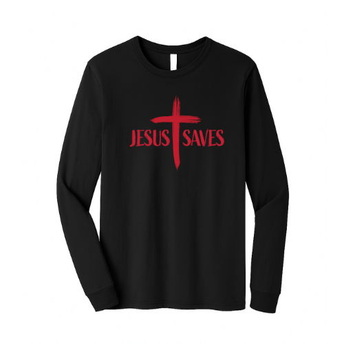 Unisex Jersey Long Sleeve Tee - Jesus Saves Cross (Black)