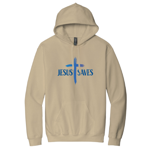 Hooded Sweatshirt - Jesus Saves Cruss (Sand)