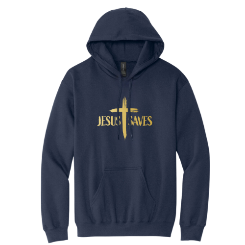 Hooded Sweatshirt - Jesus Saves Cruss (Navy)
