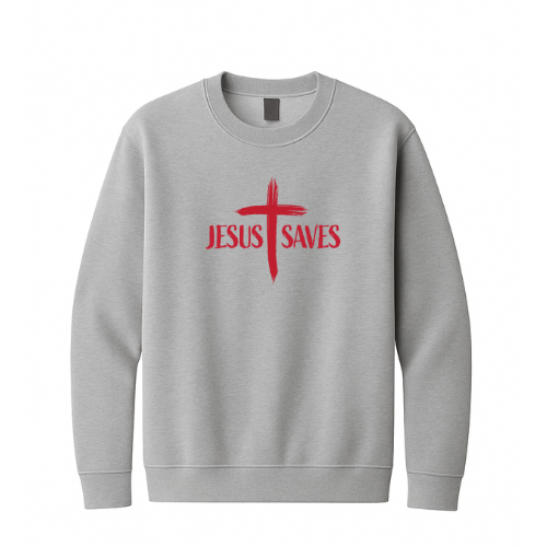 Crewneck Sweatshirt - Jesus Saves Cross (Gray)