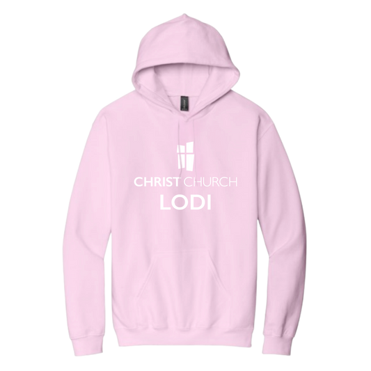 Hooded Sweatshirt - Christ Church Logo Lodi (Pink)
