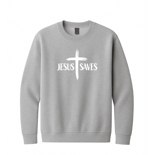 Crewneck Sweatshirt - Jesus Saves Cross (Gray)