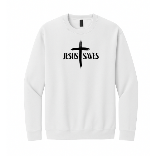 Crewneck Sweatshirt - Jesus Saves Cross (White)