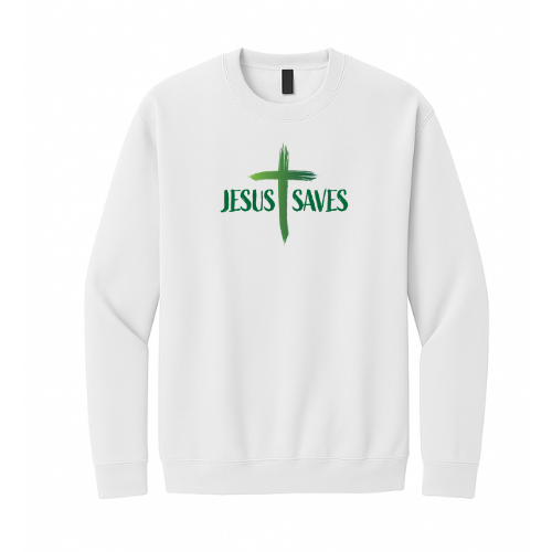 Crewneck Sweatshirt - Jesus Saves Cross (White)