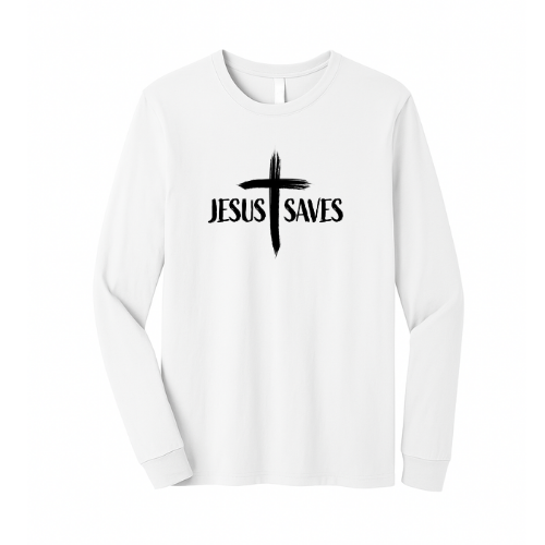 Unisex Jersey Long Sleeve Tee - Jesus Saves Cross (White)