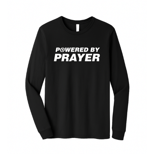 Unisex Jersey Long Sleeve Tee - Powered By Prayer (Black)