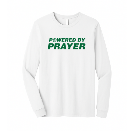 Unisex Jersey Long Sleeve Tee - Powered By Prayer (White)