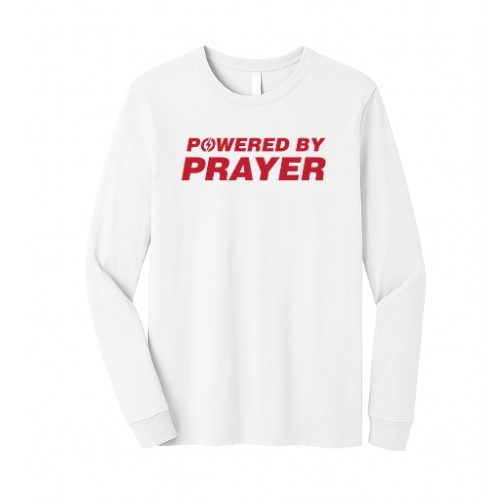 Unisex Jersey Long Sleeve Tee - Powered By Prayer (White)