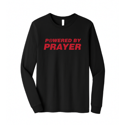 Unisex Jersey Long Sleeve Tee - Powered By Prayer (Black)