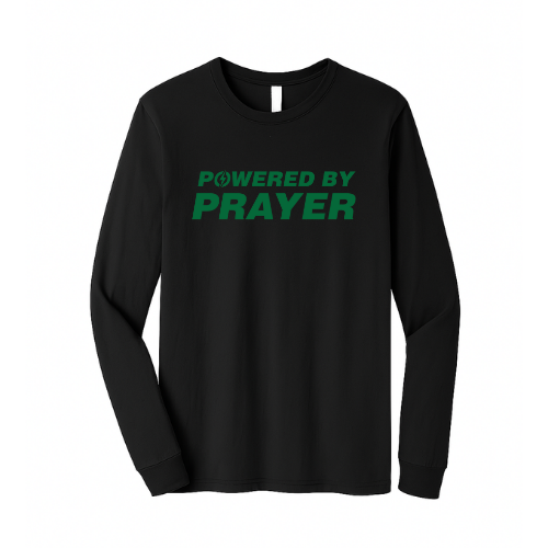 Unisex Jersey Long Sleeve Tee - Powered By Prayer (Black)