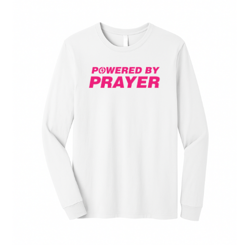 Unisex Jersey Long Sleeve Tee - Powered By Prayer (White)