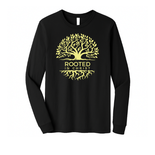 Unisex Jersey Long Sleeve Tee - Rooted In Christ (Black)