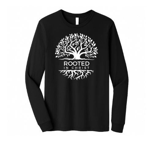 Unisex Jersey Long Sleeve Tee - Rooted In Christ (Black)