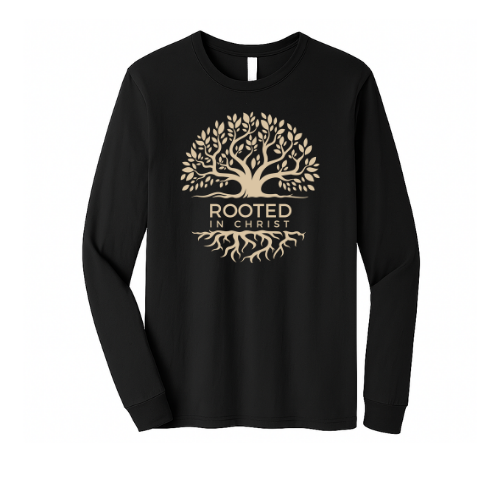 Unisex Jersey Long Sleeve Tee - Rooted In Christ (Black)