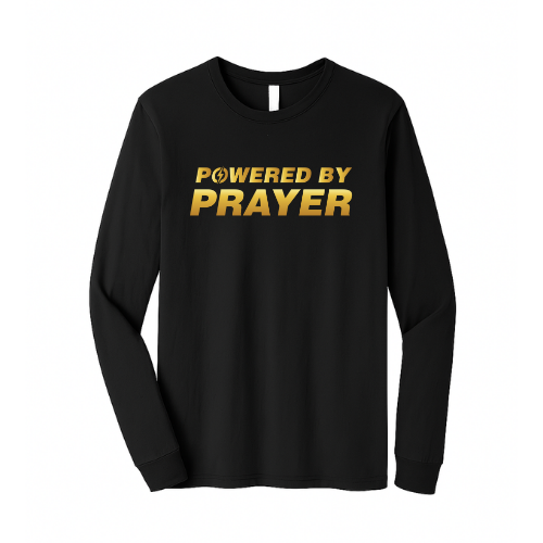 Unisex Jersey Long Sleeve Tee - Powered By Prayer (Black)