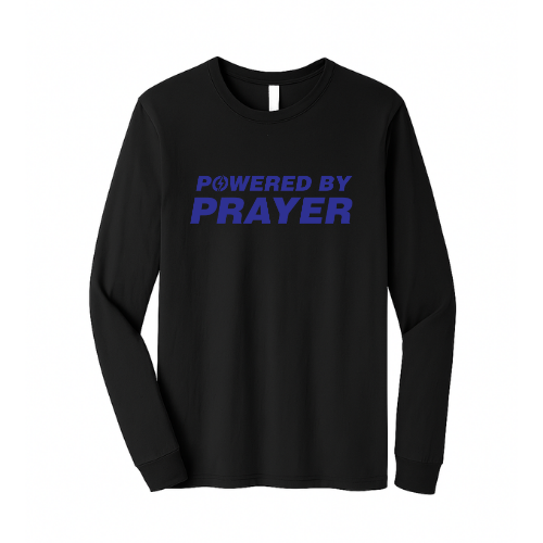 Unisex Jersey Long Sleeve Tee - Powered By Prayer (Black)