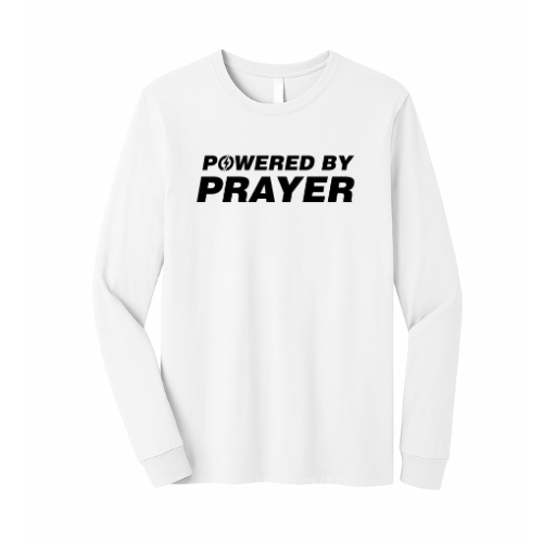 Unisex Jersey Long Sleeve Tee - Powered By Prayer (White)
