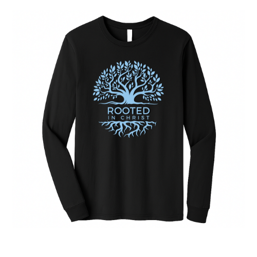 Unisex Jersey Long Sleeve Tee - Rooted In Christ (Black)