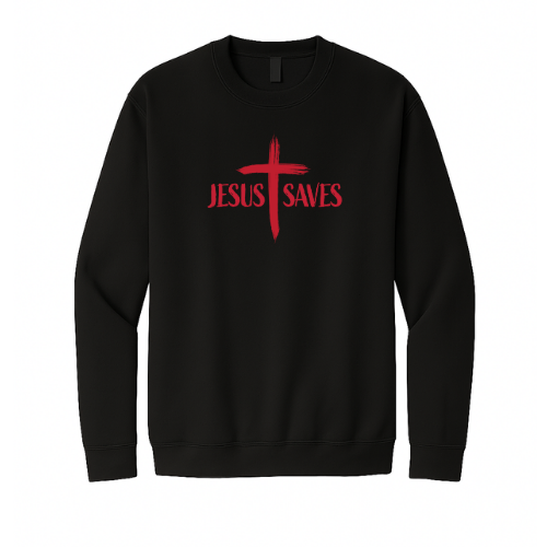 Crewneck Sweatshirt - Jesus Saves Cross (Black)