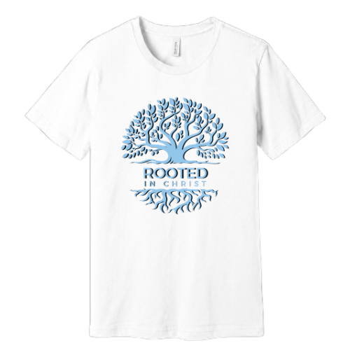 Unisex Jersey Short Sleeve Tee. Rooted in Christ (White)