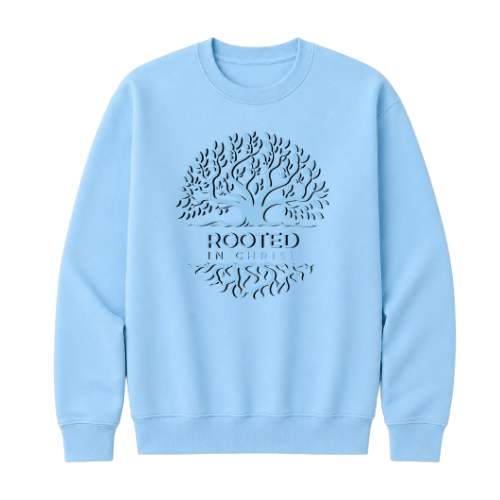 Crewneck Sweatshirt - Rooted in Christ (Sky Bue)