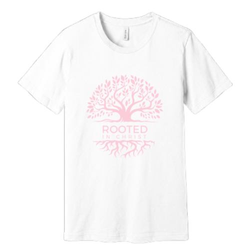 Unisex Jersey Short Sleeve Tee. Rooted in Christ (White)