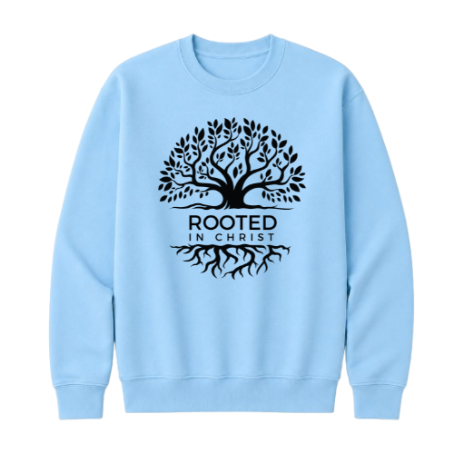 Crewneck Sweatshirt - Rooted in Christ (Sky Bue)