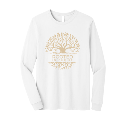 Unisex Jersey Long Sleeve Tee - Rooted In Christ (White)