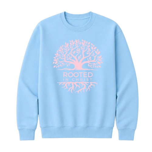 Crewneck Sweatshirt - Rooted in Christ (Sky Bue)