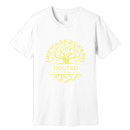 Unisex Jersey Short Sleeve Tee. Rooted in Christ (White)