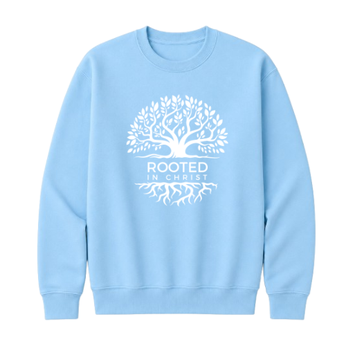 Crewneck Sweatshirt - Rooted in Christ (Sky Bue)