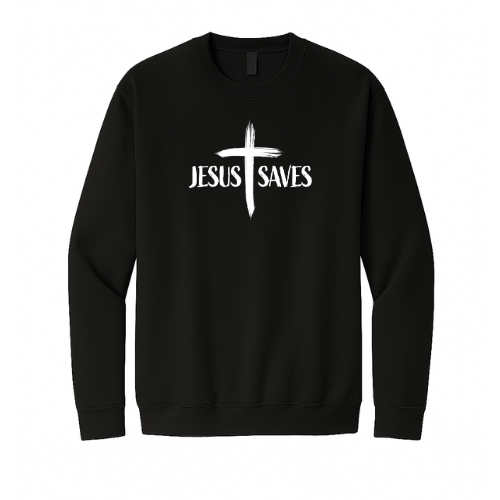 Crewneck Sweatshirt - Jesus Saves Cross (Black)