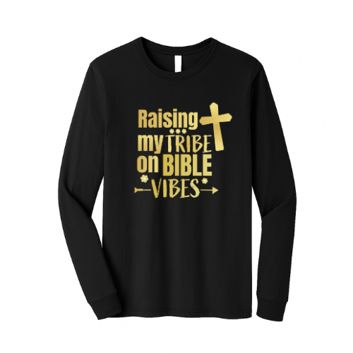 Unisex Jersey Long Sleeve Tee - Raising My Tribe (Black)