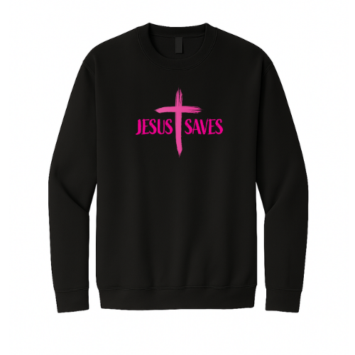 Crewneck Sweatshirt - Jesus Saves Cross (Black)