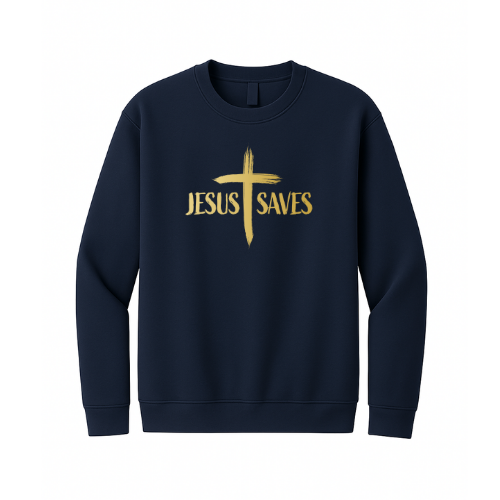 Crewneck Sweatshirt - Jesus Saves Cross (Navy)