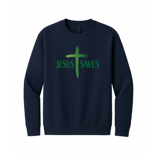 Crewneck Sweatshirt - Jesus Saves Cross (Navy)