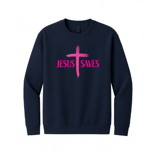 Crewneck Sweatshirt - Jesus Saves Cross (Navy)