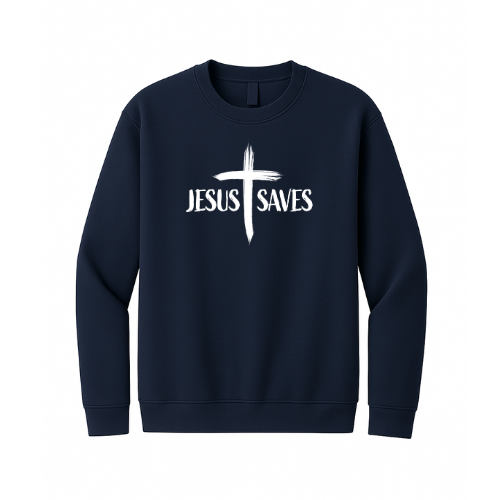 Crewneck Sweatshirt - Jesus Saves Cross (Navy)