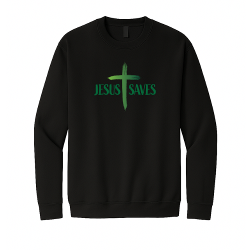 Crewneck Sweatshirt - Jesus Saves Cross (Black)