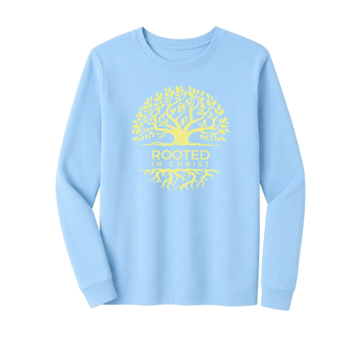 Unisex Jersey Long Sleeve Tee - Rooted In Christ (Sky Blue)