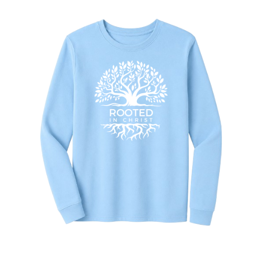 Unisex Jersey Long Sleeve Tee - Rooted In Christ (Sky Blue)