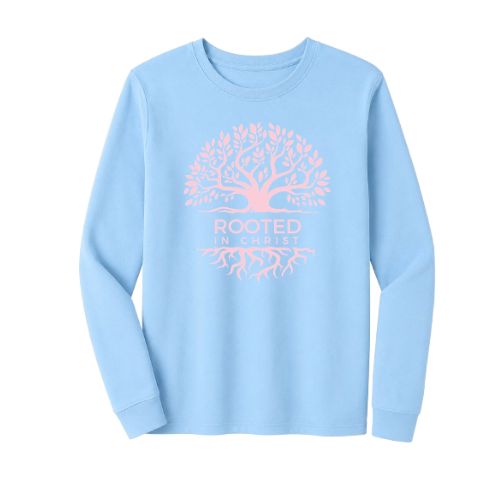 Unisex Jersey Long Sleeve Tee - Rooted In Christ (Sky Blue)