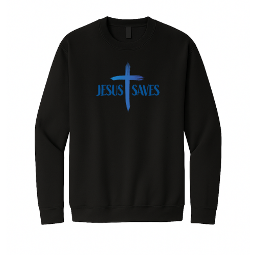 Crewneck Sweatshirt - Jesus Saves Cross (Black)
