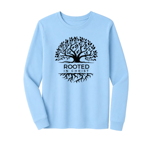 Unisex Jersey Long Sleeve Tee - Rooted In Christ (Sky Blue)