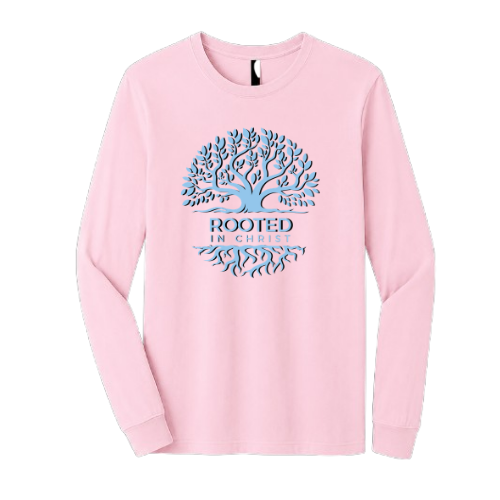 Unisex Jersey Long Sleeve Tee - Rooted In Christ (Pink)